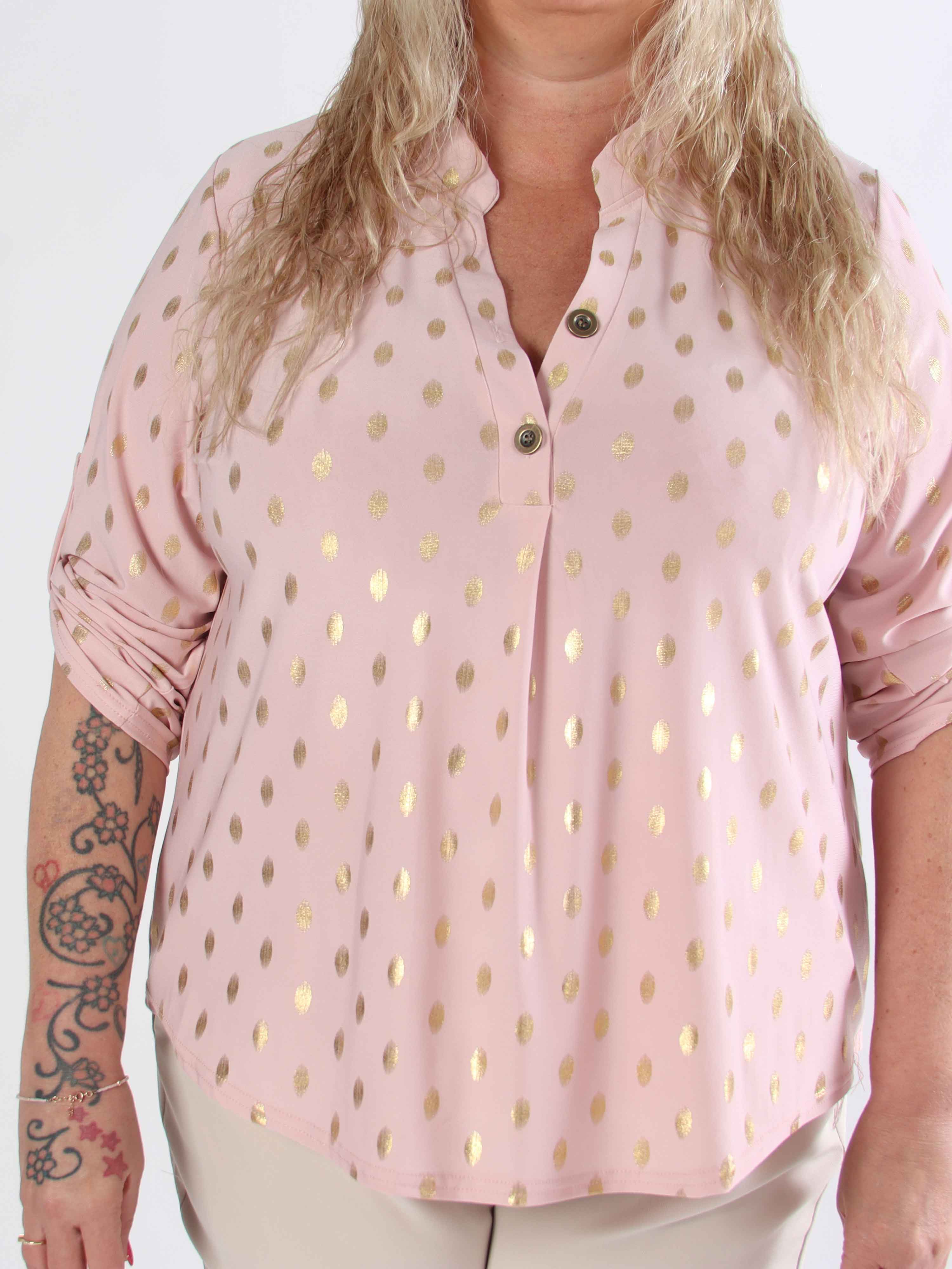 Ebba Gold Shirt - Elastisk plus size blus med guld prickar